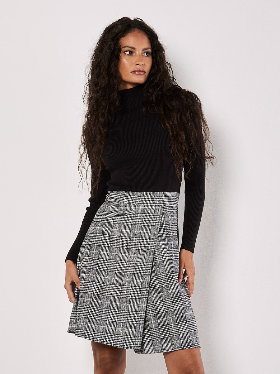 Geripptes Strick-Karomuster Minikleid | Apricot