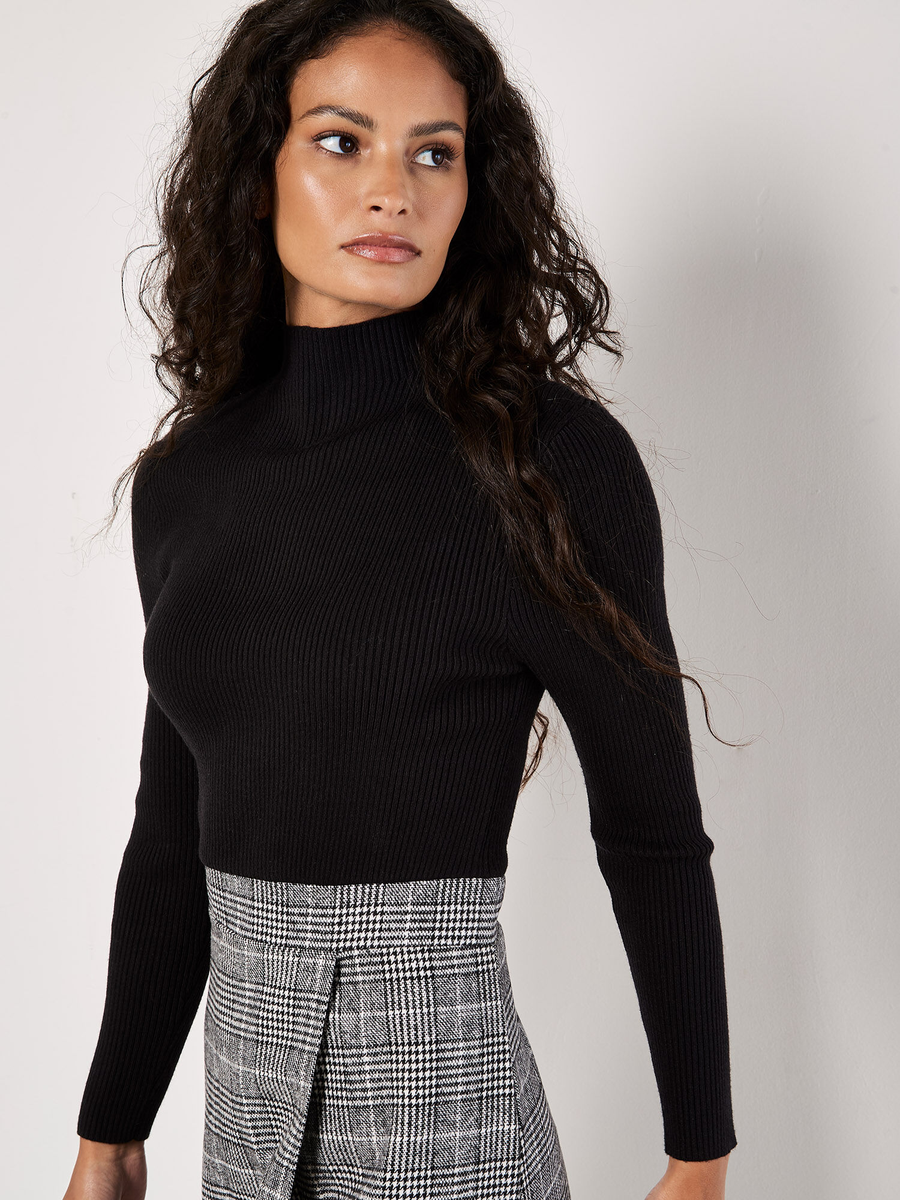 Geripptes Strick-Karomuster Minikleid | Apricot
