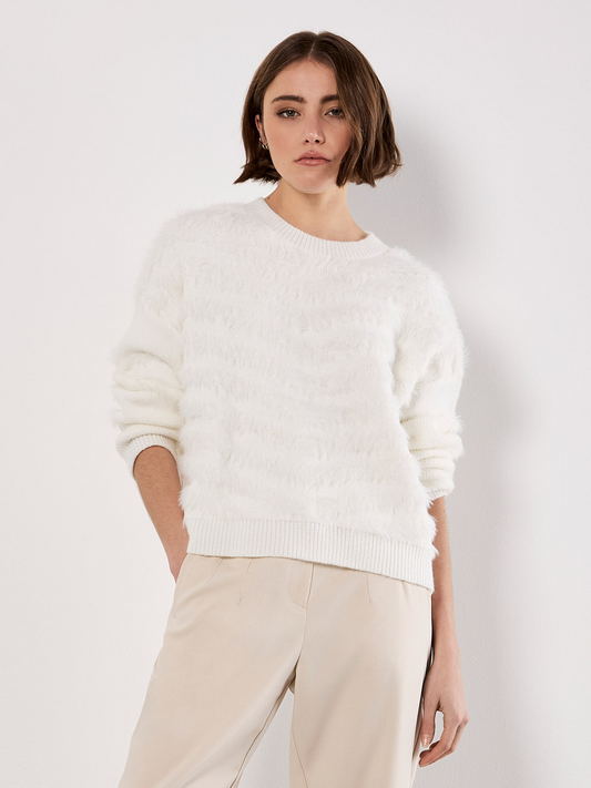 Flauschiger Streifenpullover | Apricot