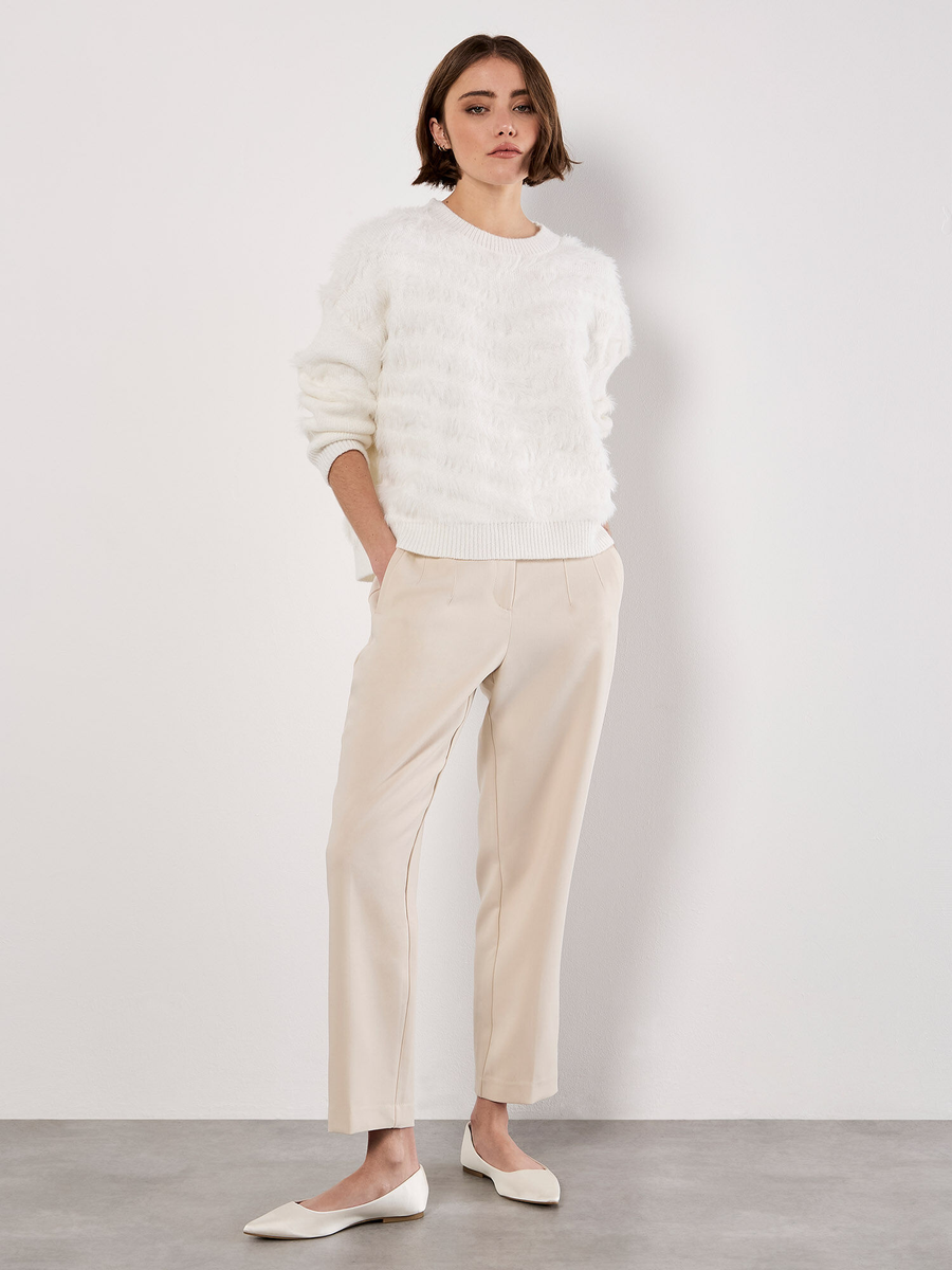 Flauschiger Streifenpullover | Apricot