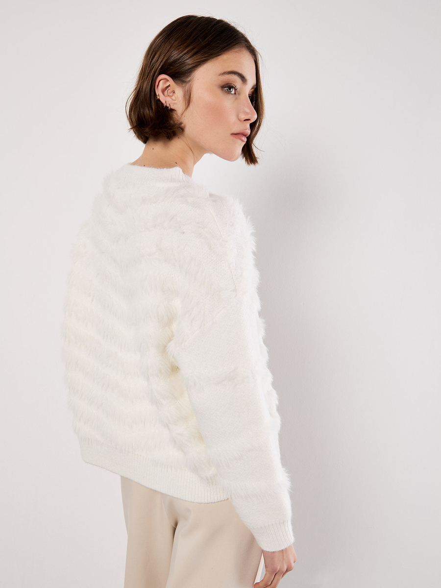 Flauschiger Streifenpullover | Apricot