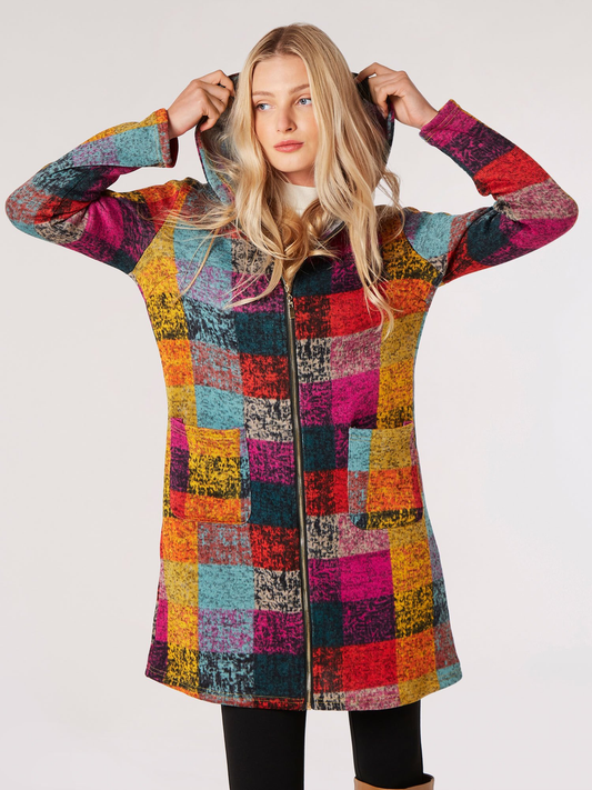 Bunter Karierter Cardigan | Apricot