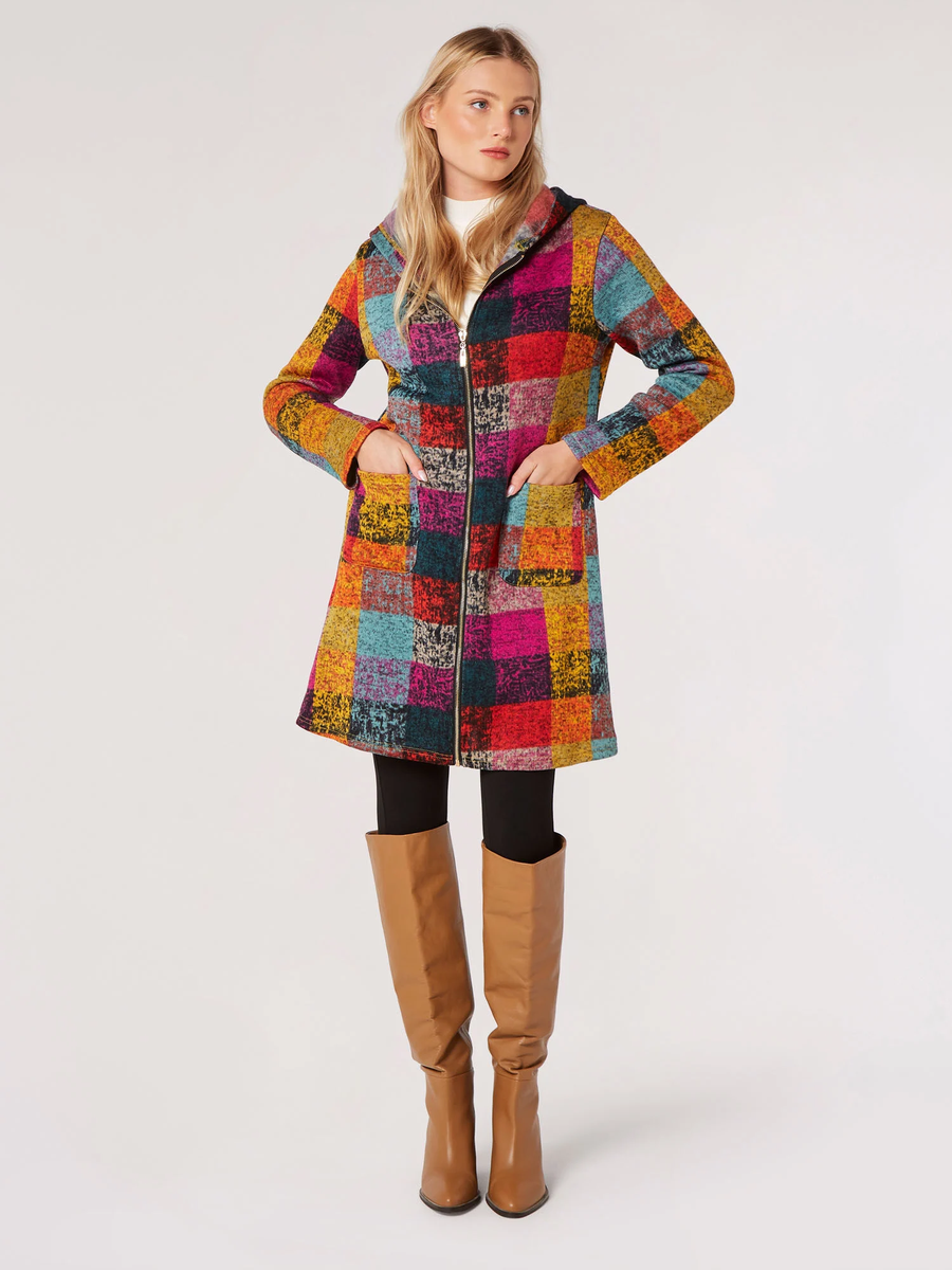 Bunter Karierter Cardigan | Apricot