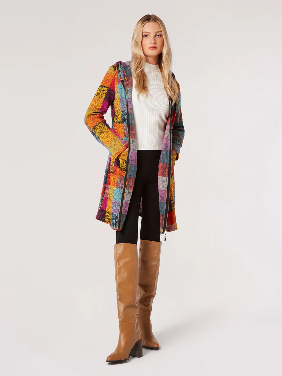 Bunter Karierter Cardigan | Apricot