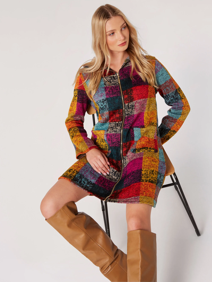 Bunter Karierter Cardigan | Apricot