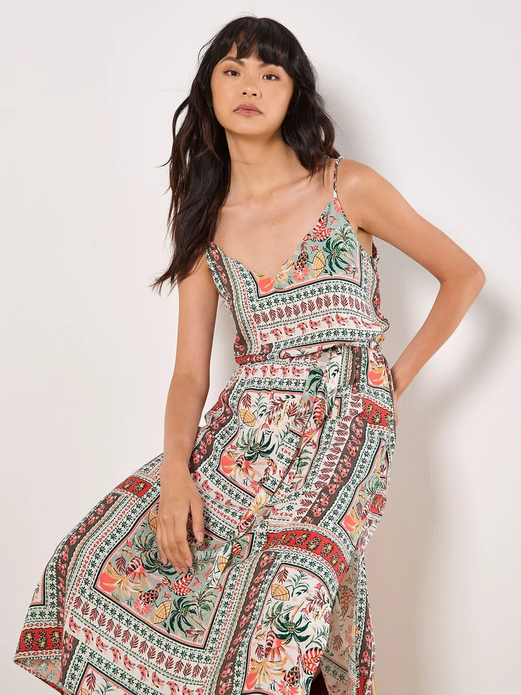 Midikleid mit tropischem Print & Trägern 