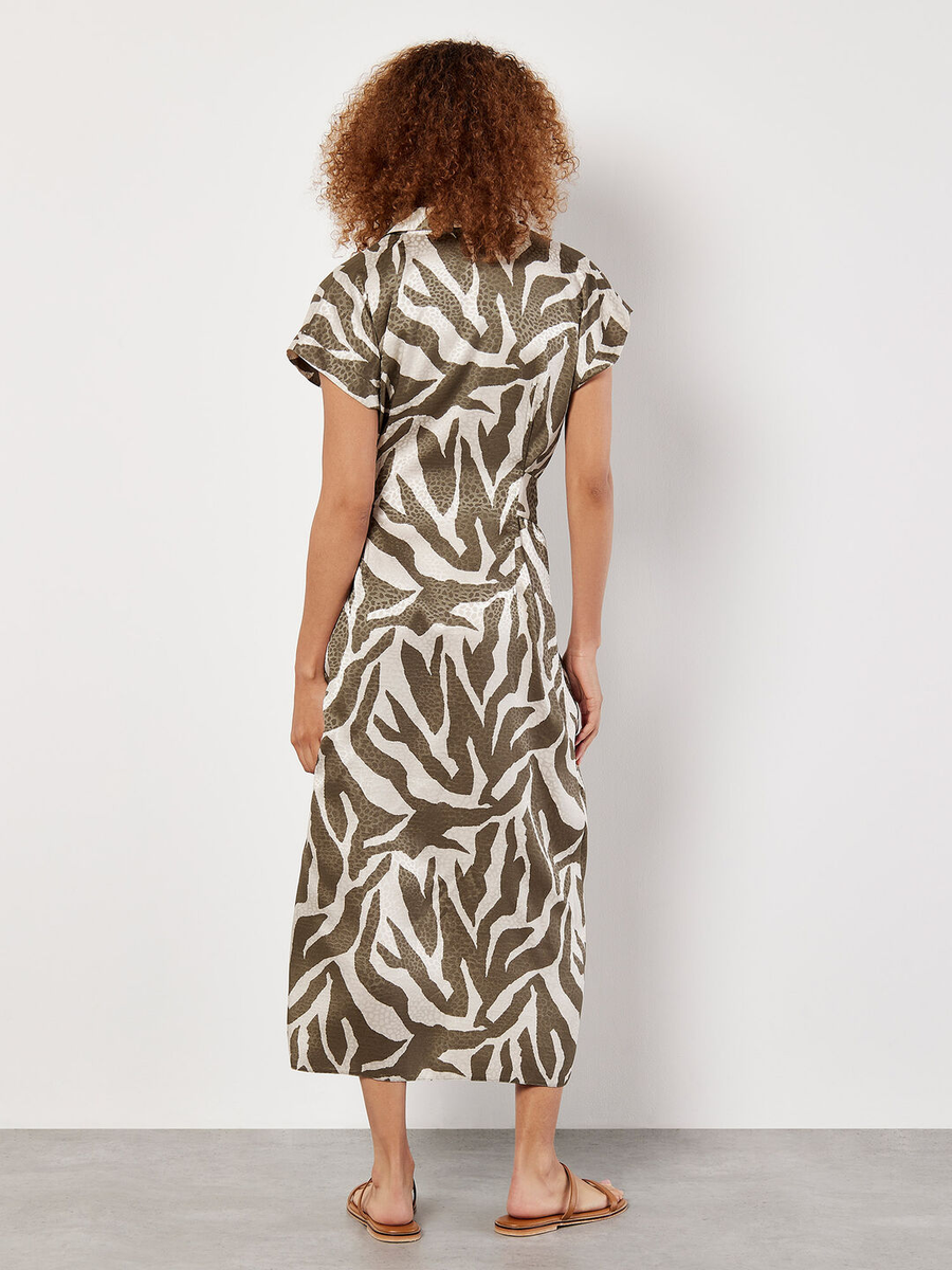 Strukturiertes Satin-Midikleid  Zebramuster 