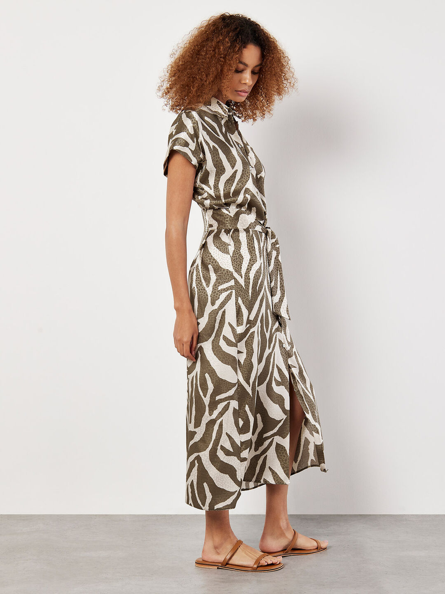 Strukturiertes Satin-Midikleid  Zebramuster 