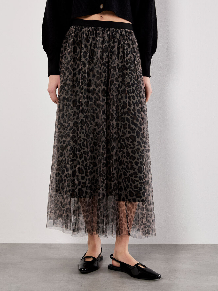 Midi-Tüllrock "Leopard Tulle Skirt" | Apricot