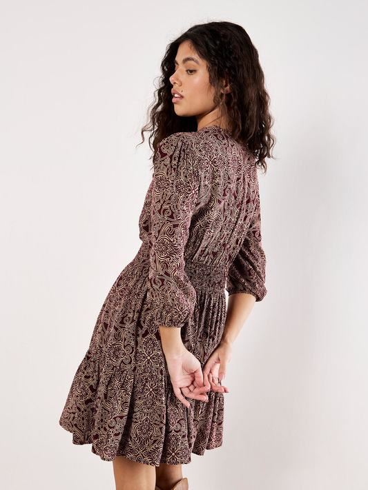 Minikleid mit Paisleymuster & Rüschen "Mono Paisley Ruffle Detail" | Apricot