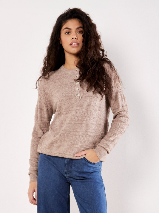 Weicher Pointelle-Strickpullover | Apricot
