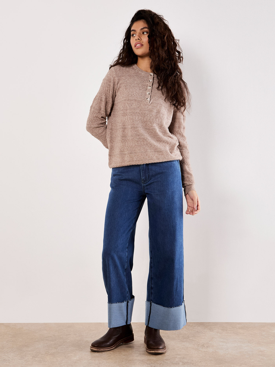 Weicher Pointelle-Strickpullover | Apricot