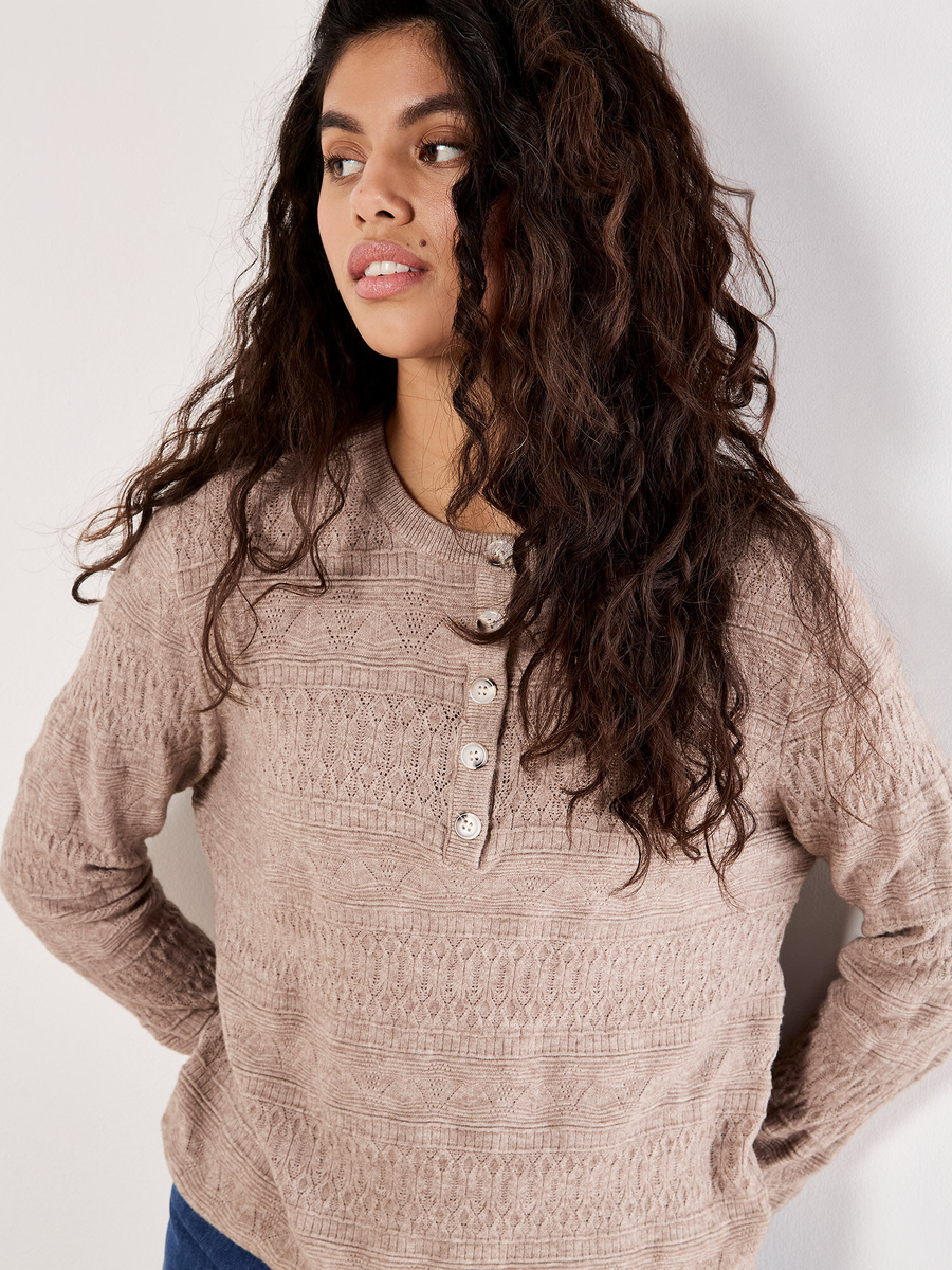 Weicher Pointelle-Strickpullover | Apricot