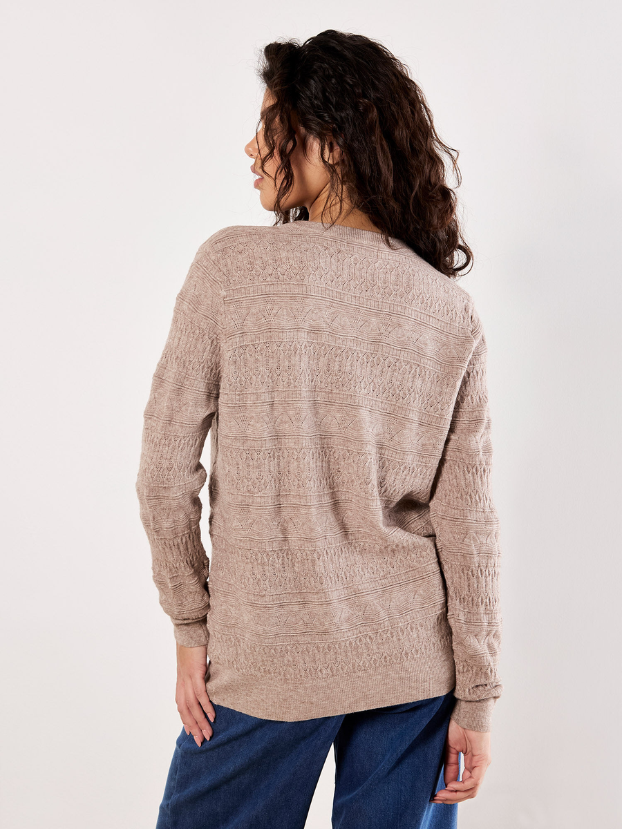 Weicher Pointelle-Strickpullover | Apricot