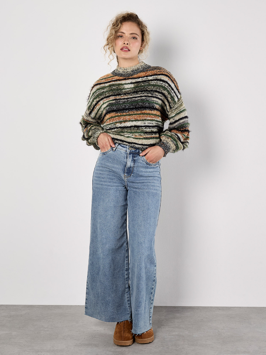 Flauschiger Pullover mit Space-Dye-Streifen | Apricot