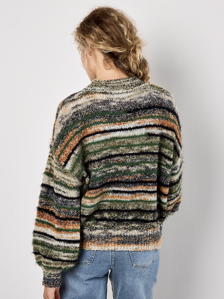 Flauschiger Pullover mit Space-Dye-Streifen | Apricot