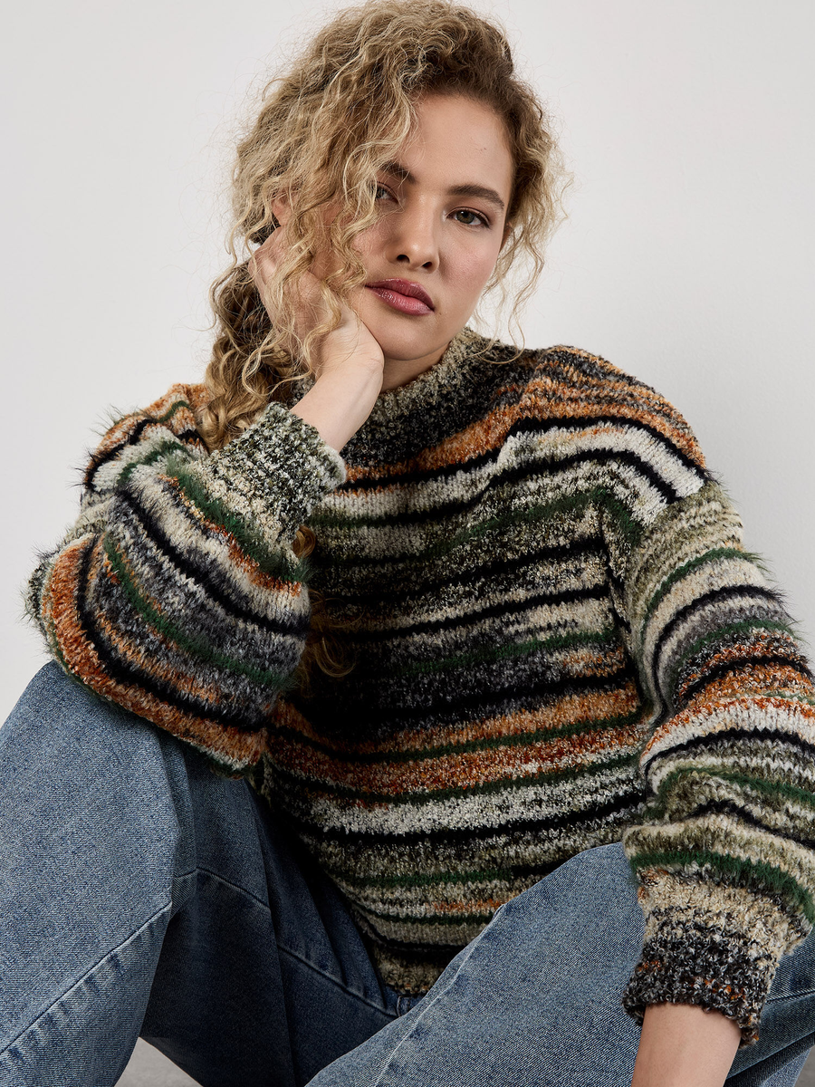 Flauschiger Pullover mit Space-Dye-Streifen | Apricot