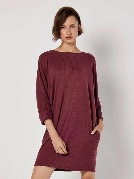 Geripptes Kokon-Minikleid "Soft Rib Cocoon Dress" | Apricot