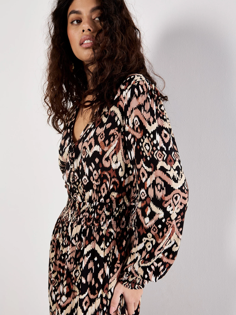 Kleid "Tonal Ikat Button Midaxi" | Apricot