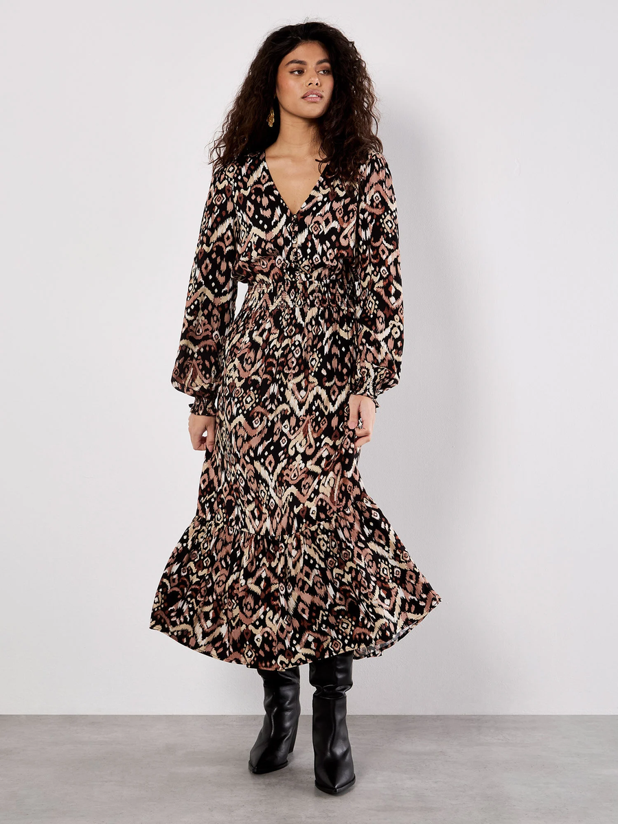 Kleid "Tonal Ikat Button Midaxi" | Apricot