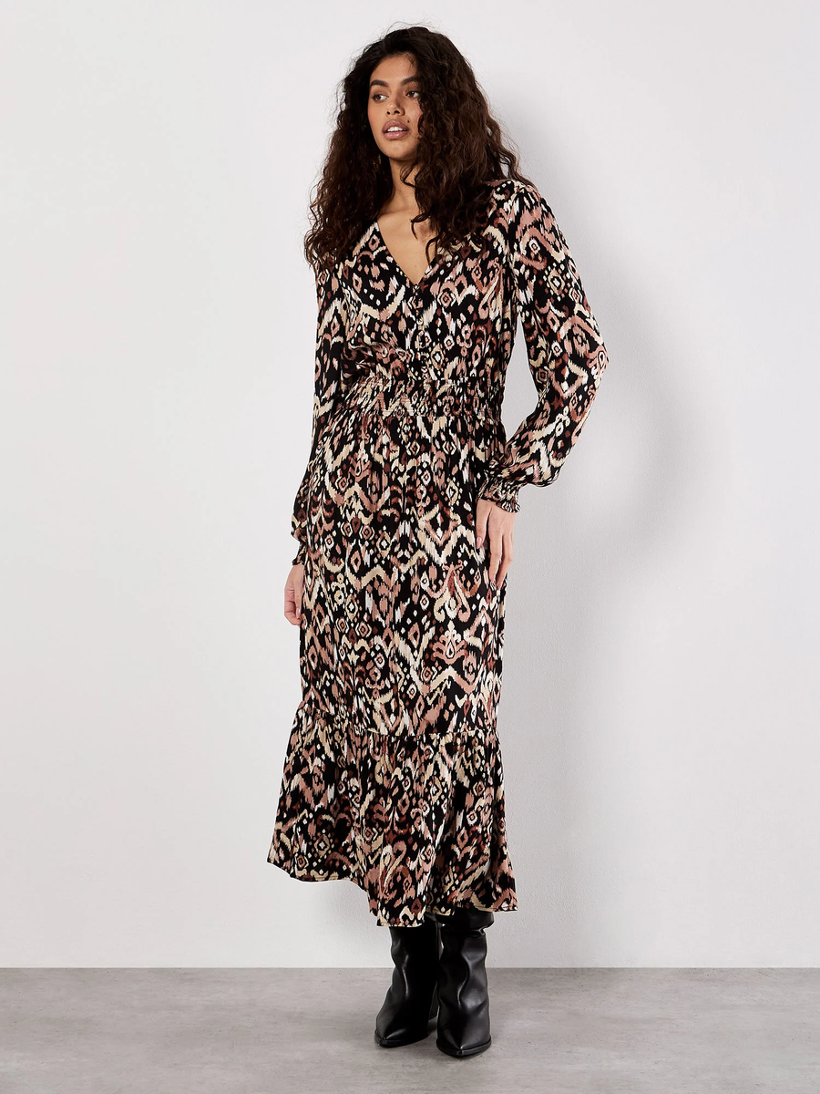 Kleid "Tonal Ikat Button Midaxi" | Apricot
