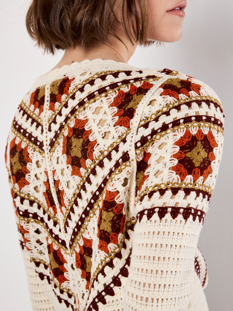 Häkelquadrat-Muschel-Cardigan | Apricot