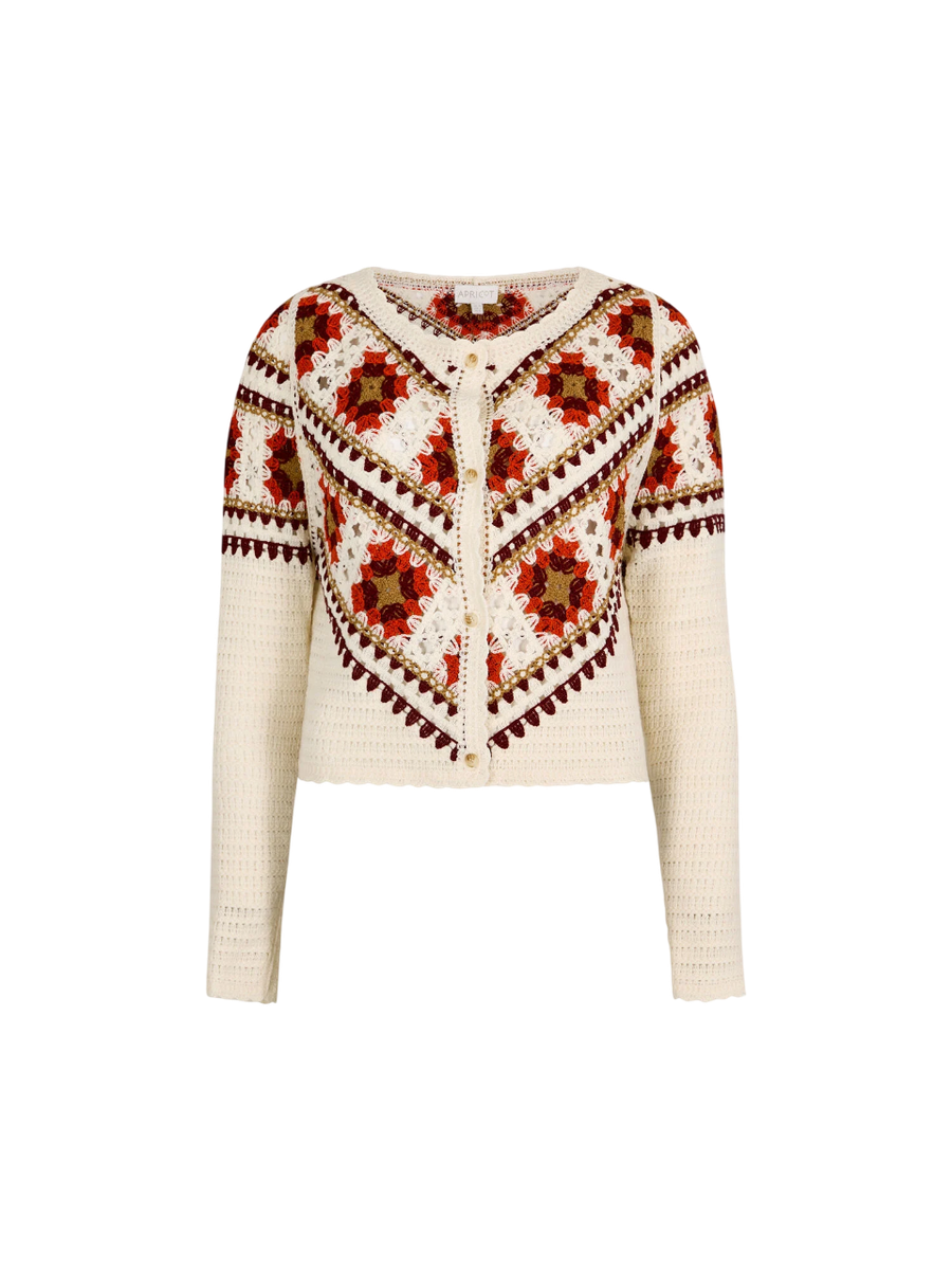 Häkelquadrat-Muschel-Cardigan | Apricot